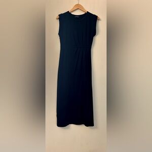 Club Monaco black 100% cotton long sleeveless dress with waist accents. Small